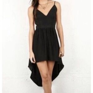 Emerson Thorpe Black 100% Silk High-Low V-Neck Cocktail Dress Women's Small EUC